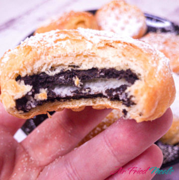 close-up of an air fried Oreo with a bite.